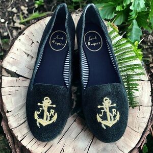 Jack Rogers Reese Suede Anchored Nautical Embroidered‎ Ballet Flats Black Size 6